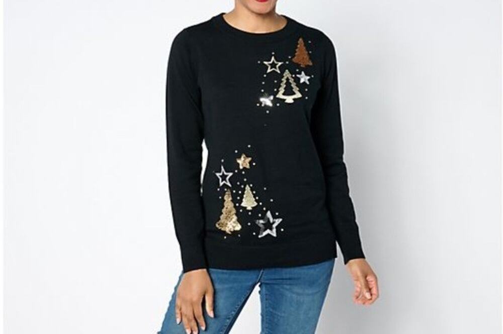 Quacker Factory Size Large Black Starry Night Christmas Sweater A653593 NWT